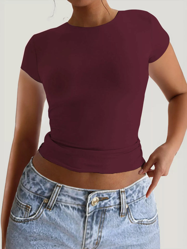 Slim-fit backless short-sleeve crop tee