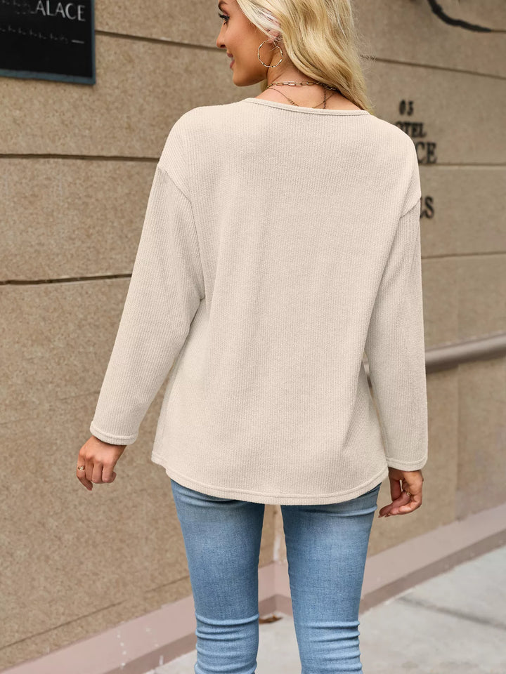 Waffle knit V-neck button-down cardigan with pockets