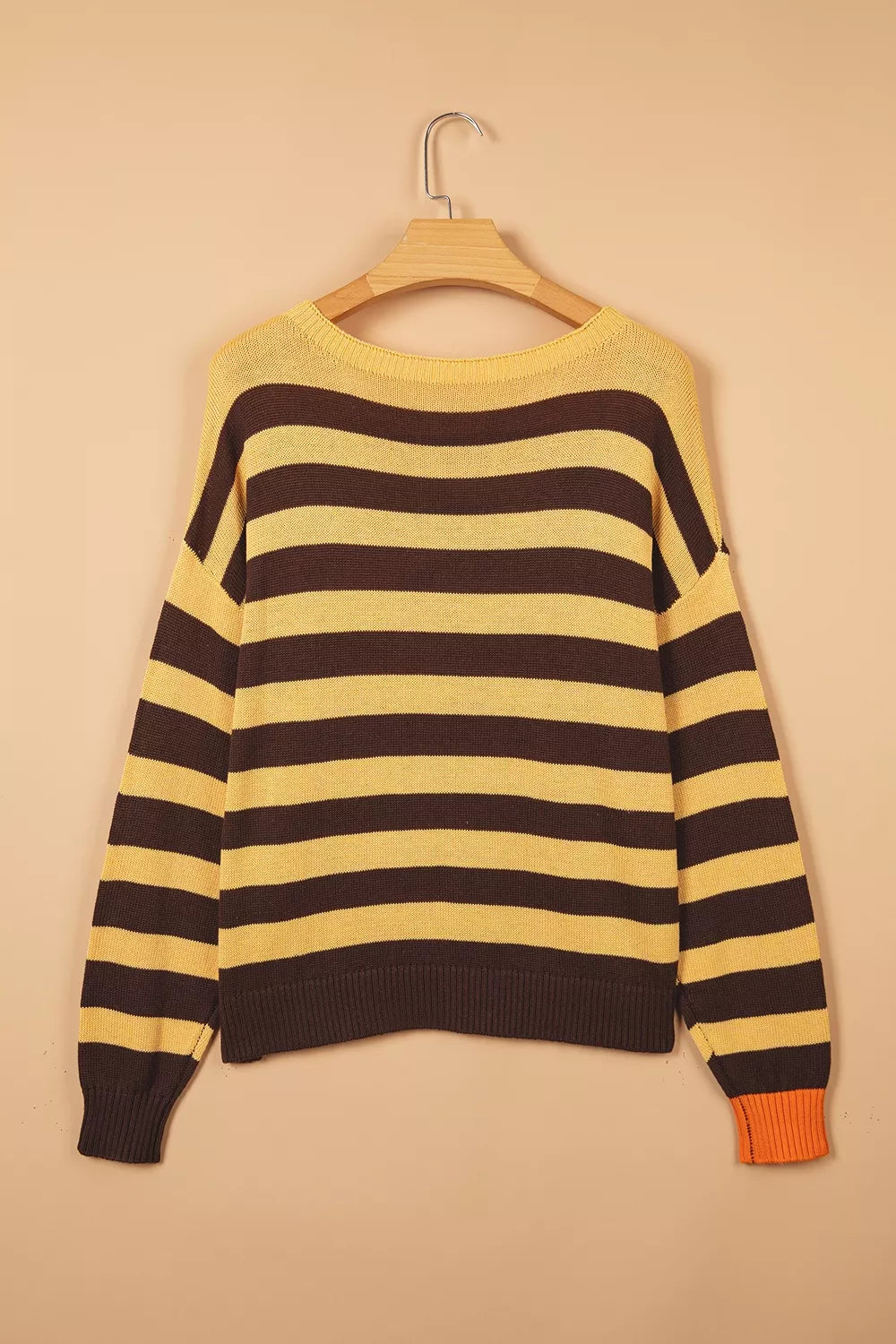 Striped drop shoulder pullover sweater with chest pocket