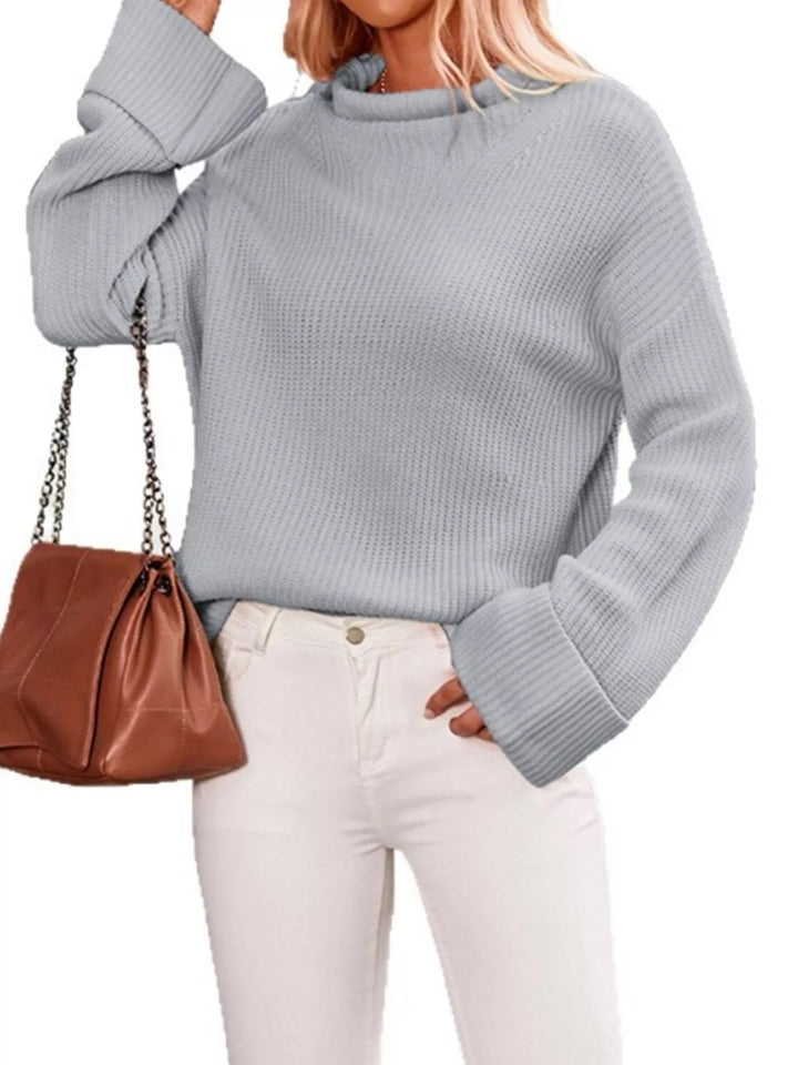 Oversized ribbed mock neck drop shoulder sweater