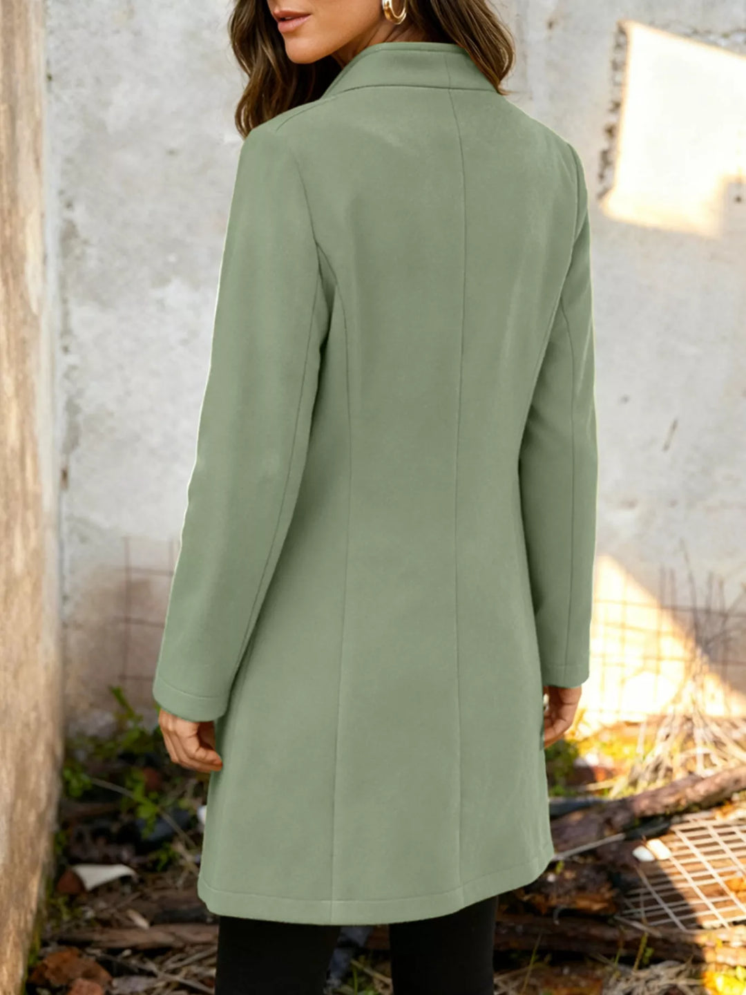 Single-breasted stand-collar longline coat