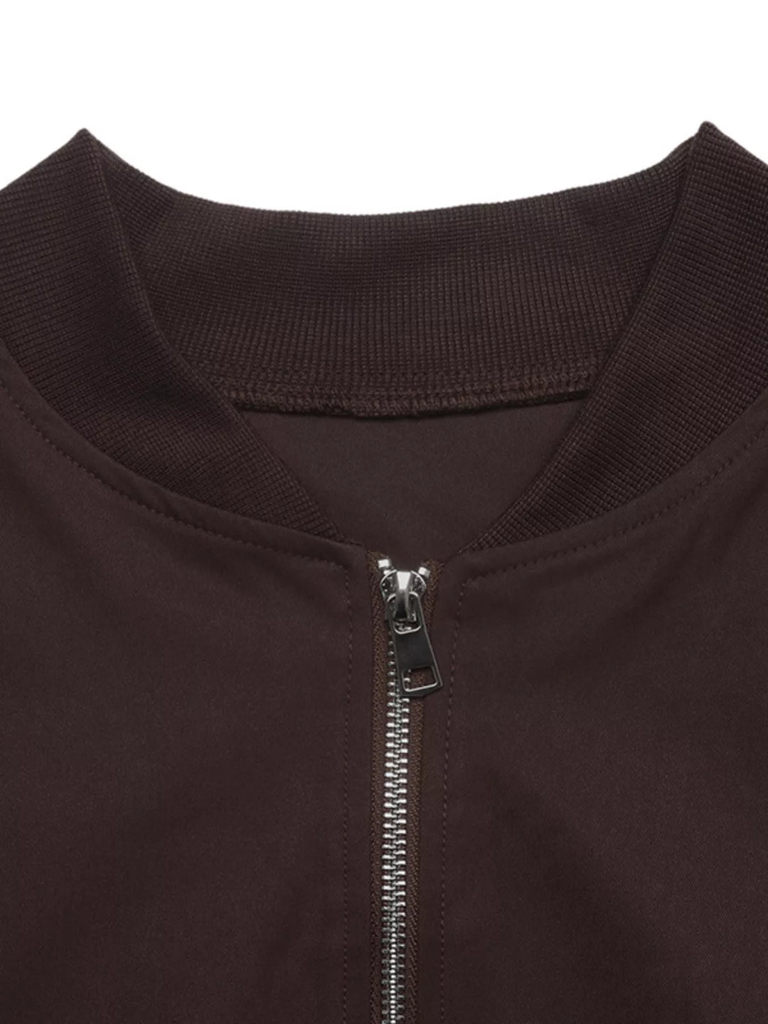 Dropped shoulder zip-up bomber jacket with band collar