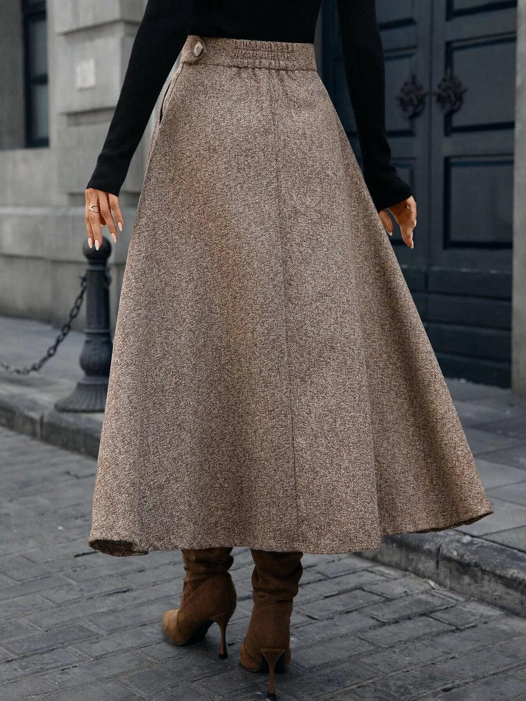 High-waist A-line midi skirt with side pockets
