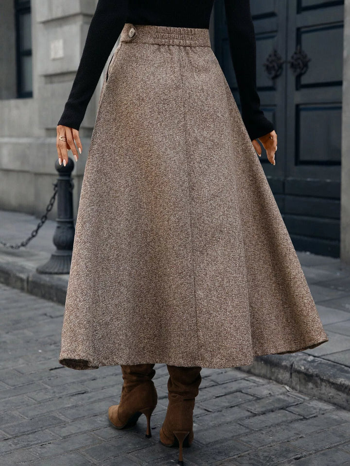 High-waist A-line midi skirt with side pockets