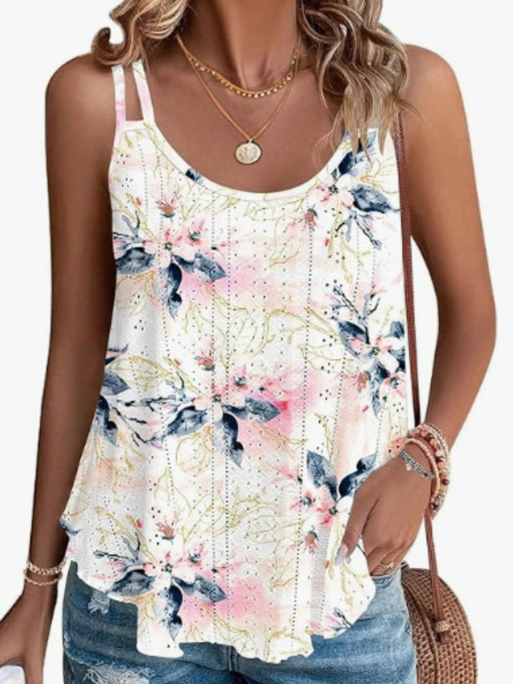 Blush Pink Floral eyelet double strap swing cami top