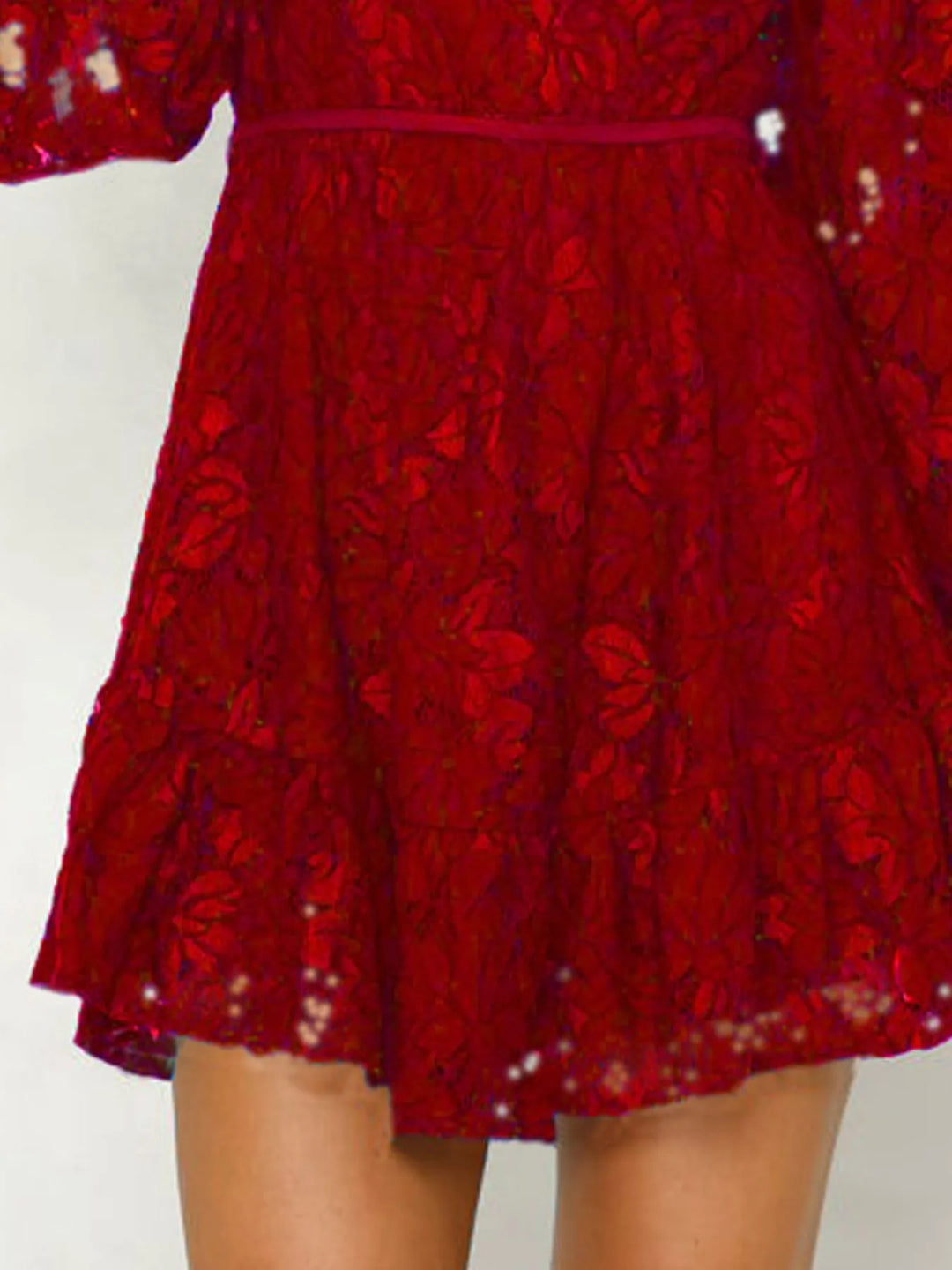 Floral lace V-neck long sleeve mini dress