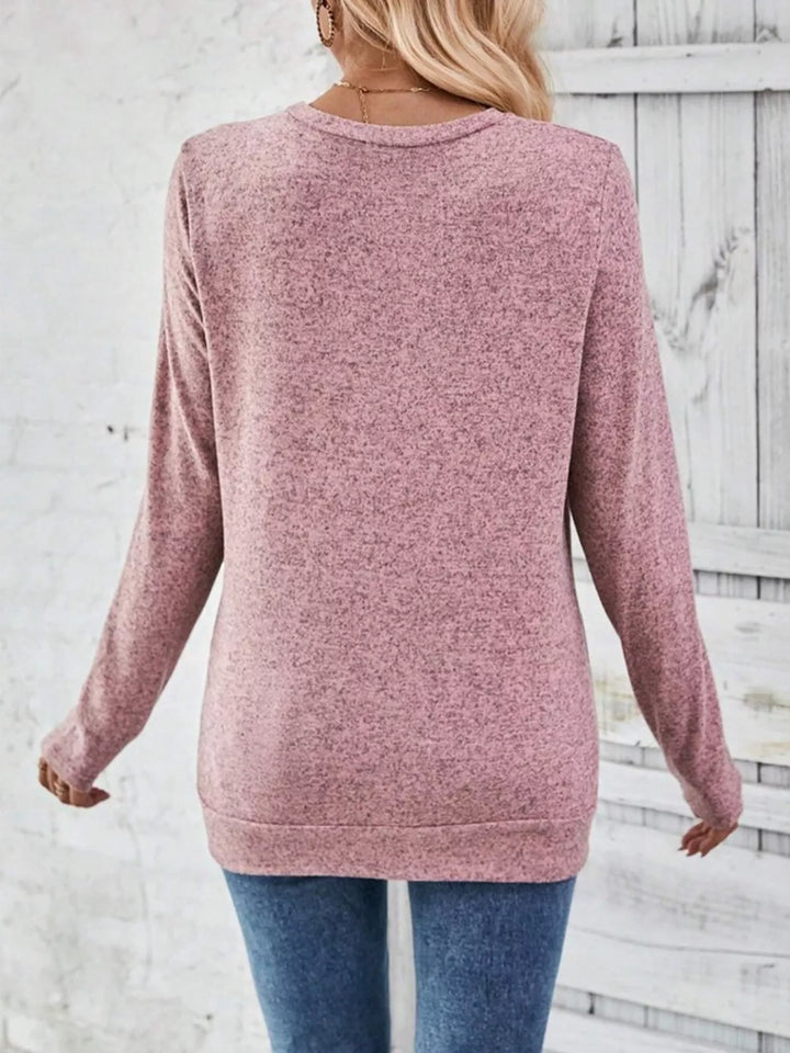 Decorative side-button long sleeve knit top