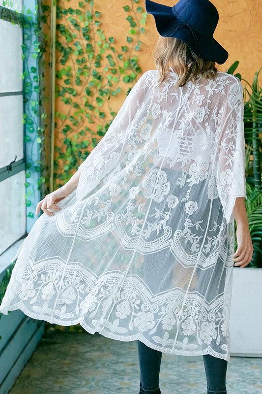 Boho Sheer Lace Kimono Maxi Cardigan - Azoroh