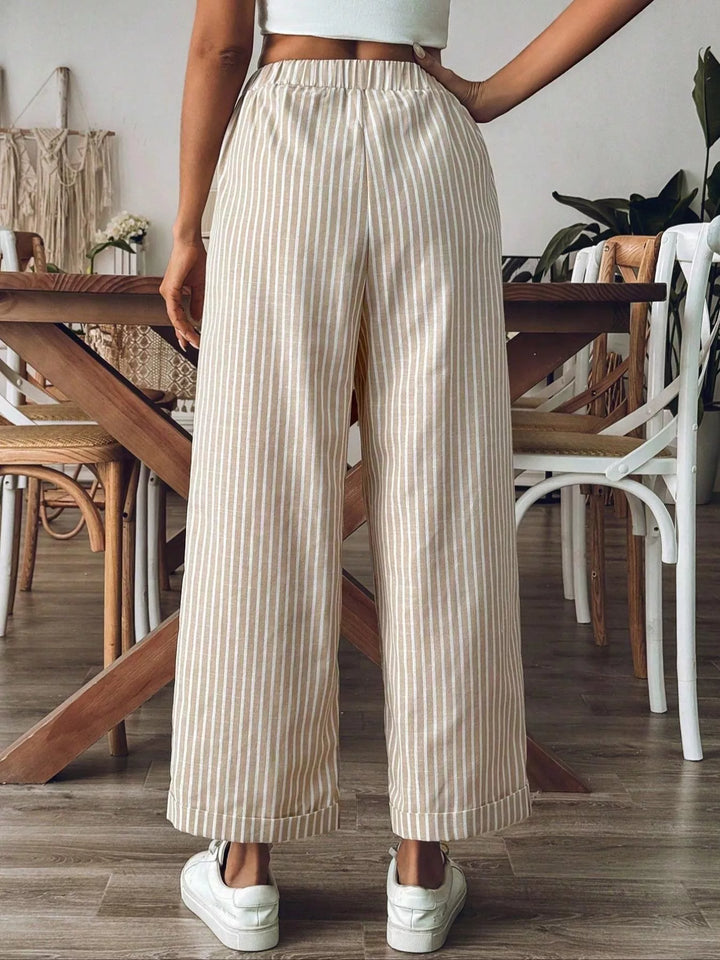 High-waisted pinstripe wide-leg pants with pockets