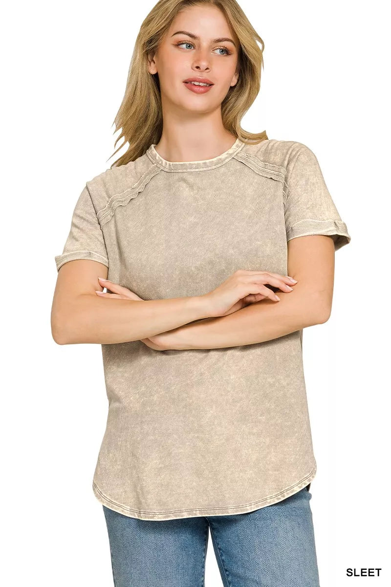 SLEET Vintage-wash French terry curved hem relaxed top