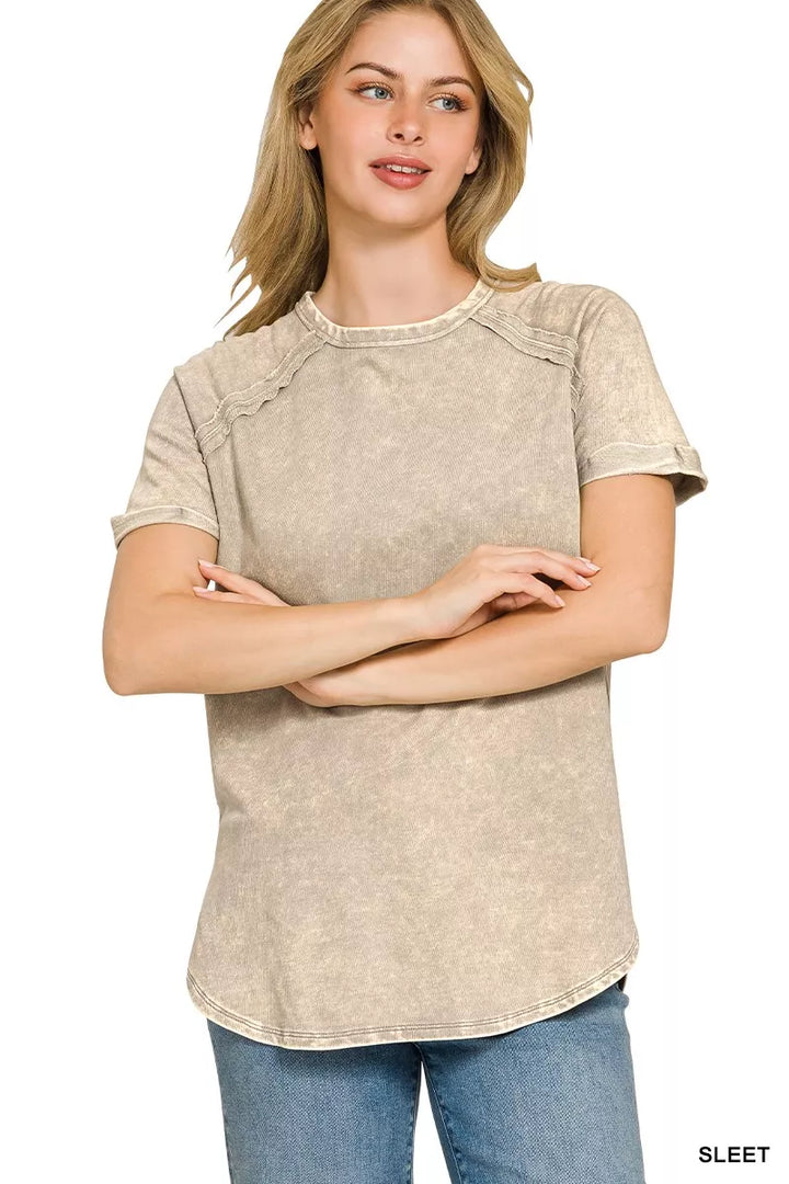 SLEET Vintage-wash French terry curved hem relaxed top