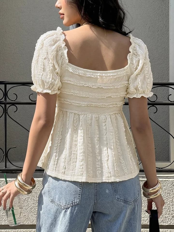 Ruched sweetheart neck puff sleeve babydoll top