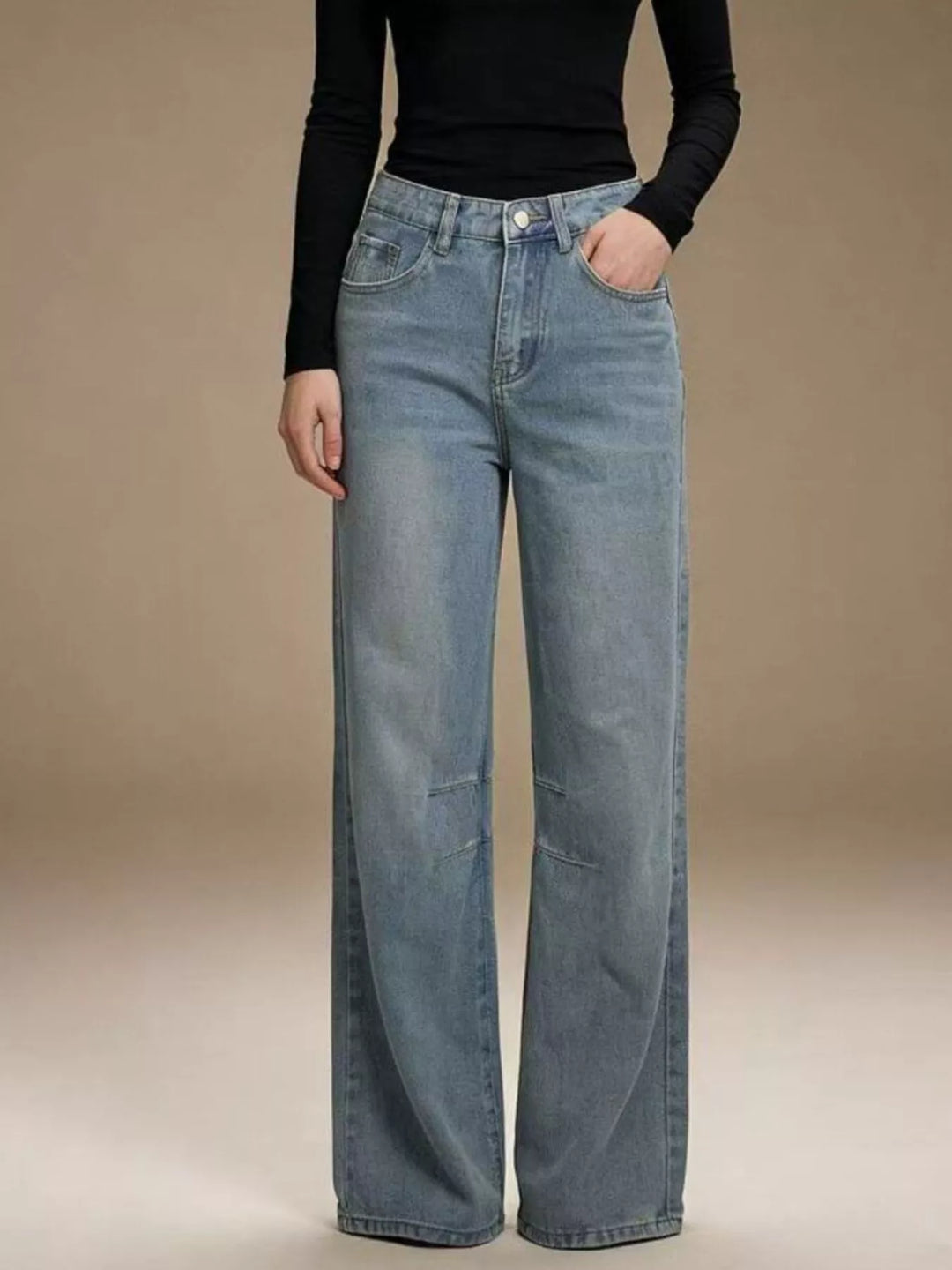 Wide-leg high-rise jeans with paneled knee seams