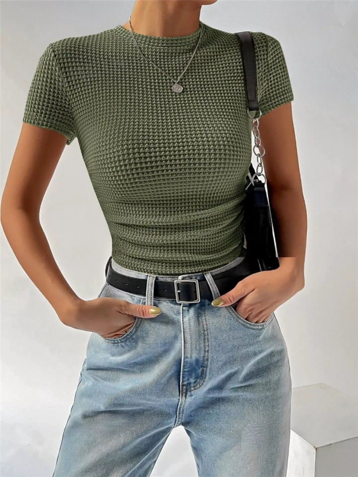 Textured waffle knit slim-fit crew neck tee