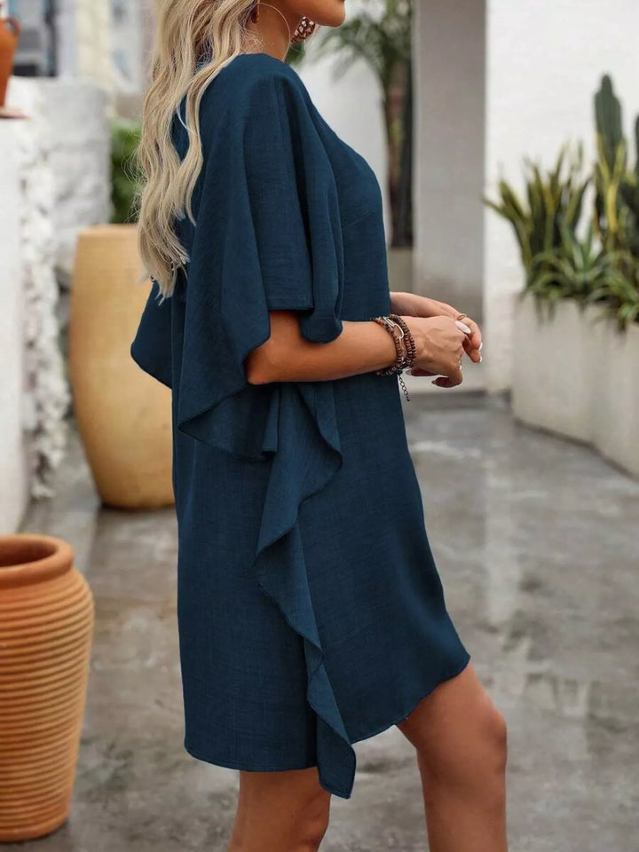 Flutter sleeve V-neck relaxed mini shift dress