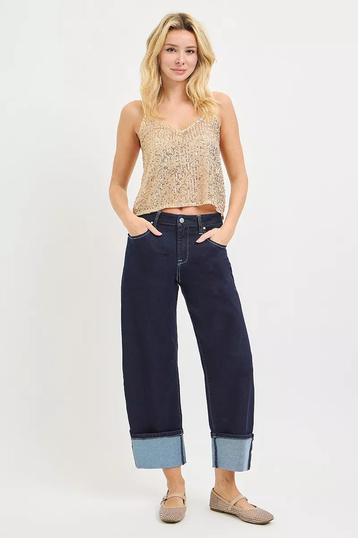 High-rise slouchy barrel-leg cropped jeans with cuffed hem