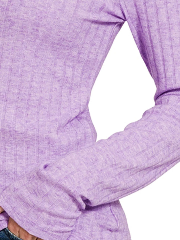 Ribbed long sleeve round neck fitted top