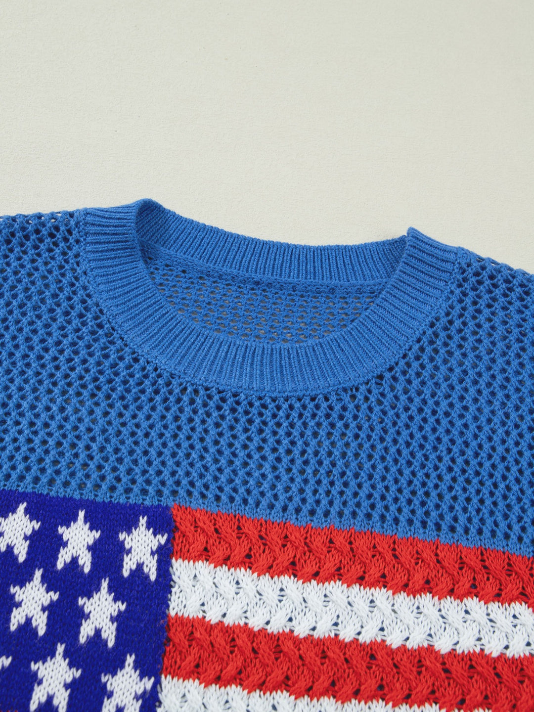 American flag open-knit short sleeve sweater top