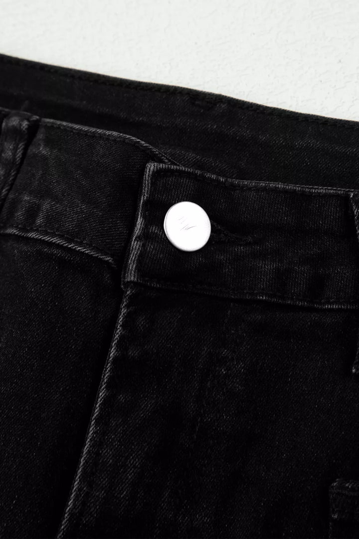 Frayed cropped straight-leg jeans with utility pockets