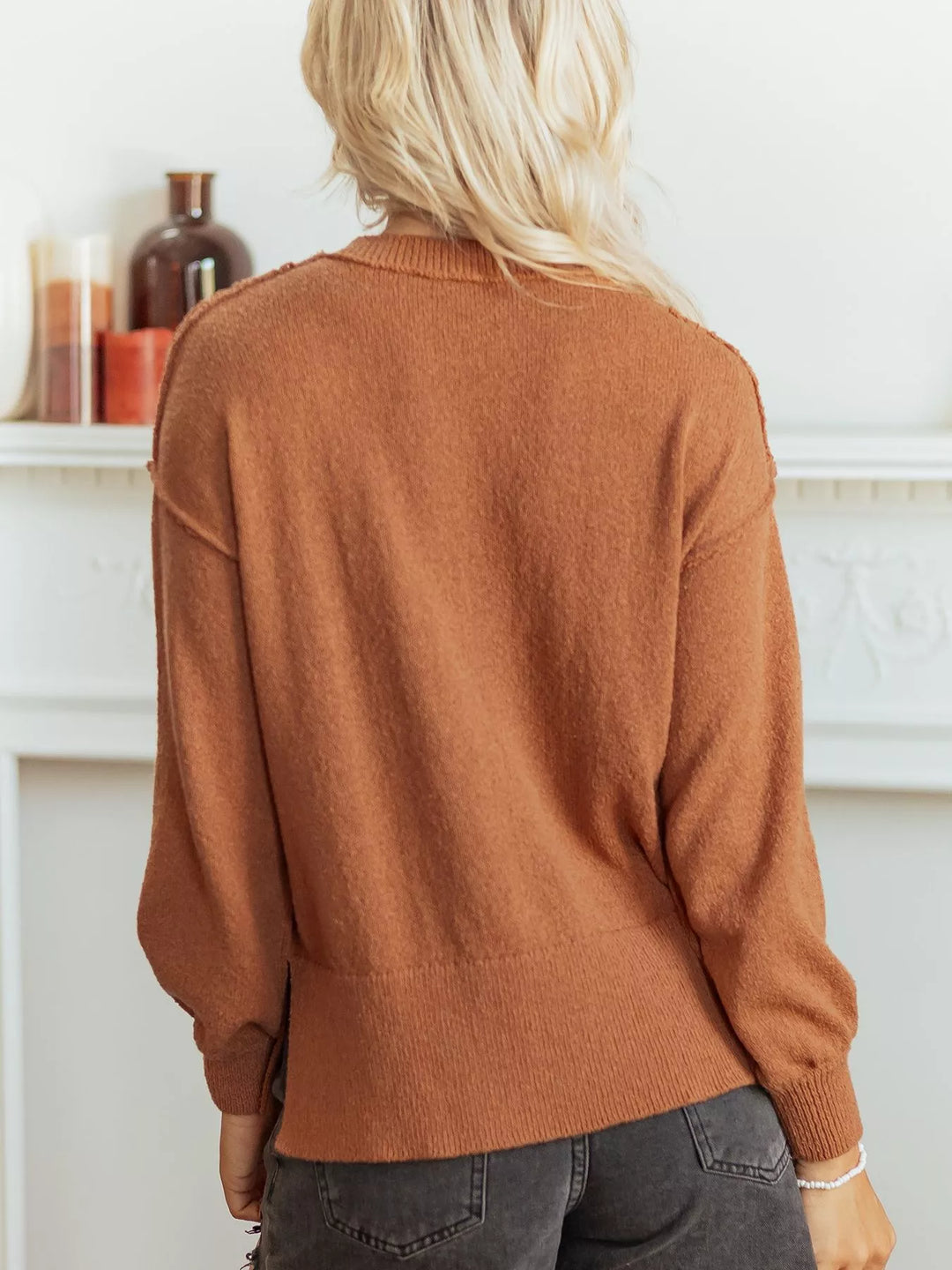 Gingerbread man embroidered drop shoulder knit sweater