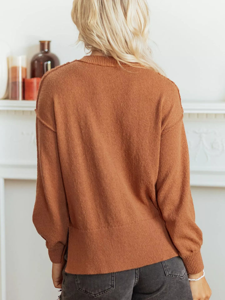 Gingerbread man embroidered drop shoulder knit sweater