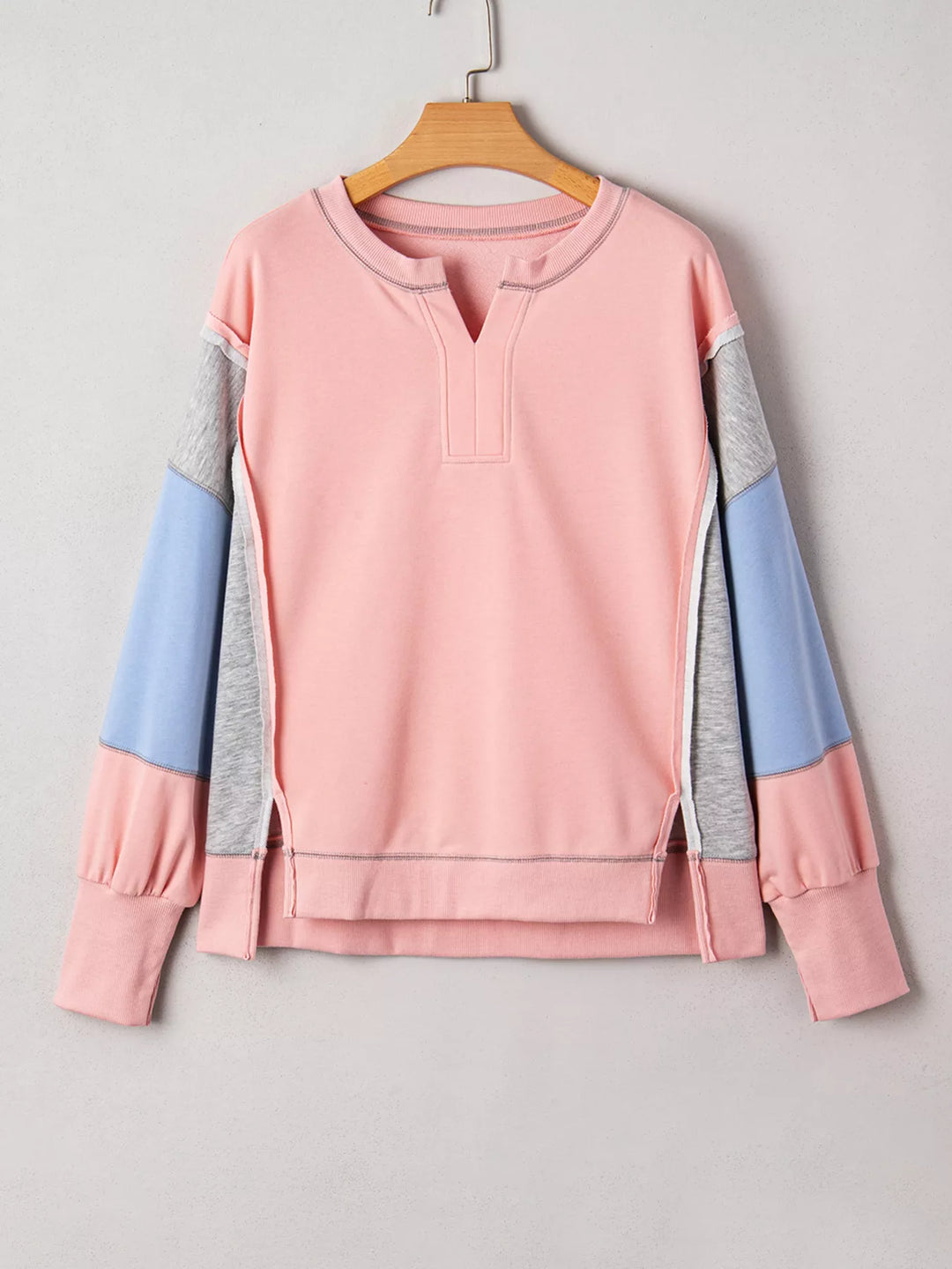 Color-block oversized sweatshirt with split notch neck