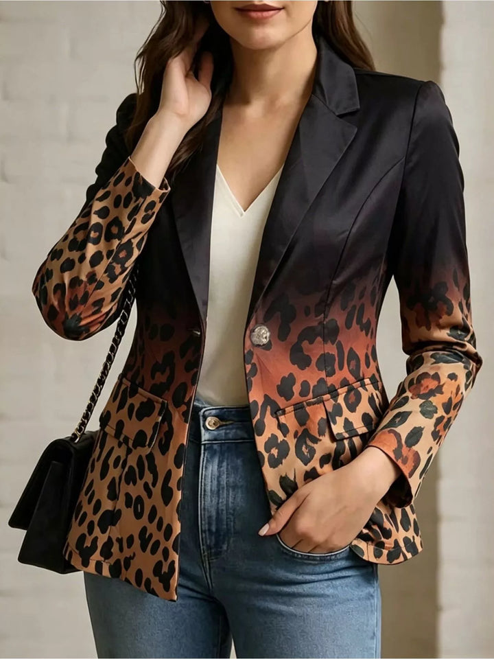Leopard print ombre single-button blazer with notched lapel