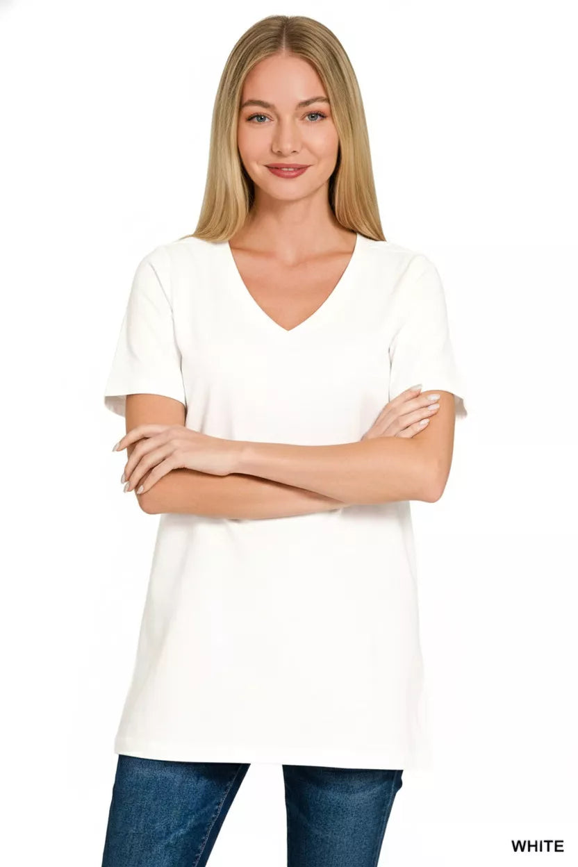 Relaxed V-neck short sleeve cotton T-shirt