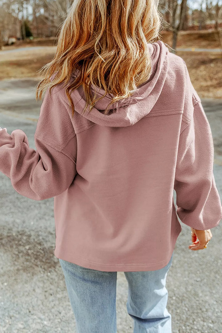 Zip-up hooded fleece jacket with flap pockets