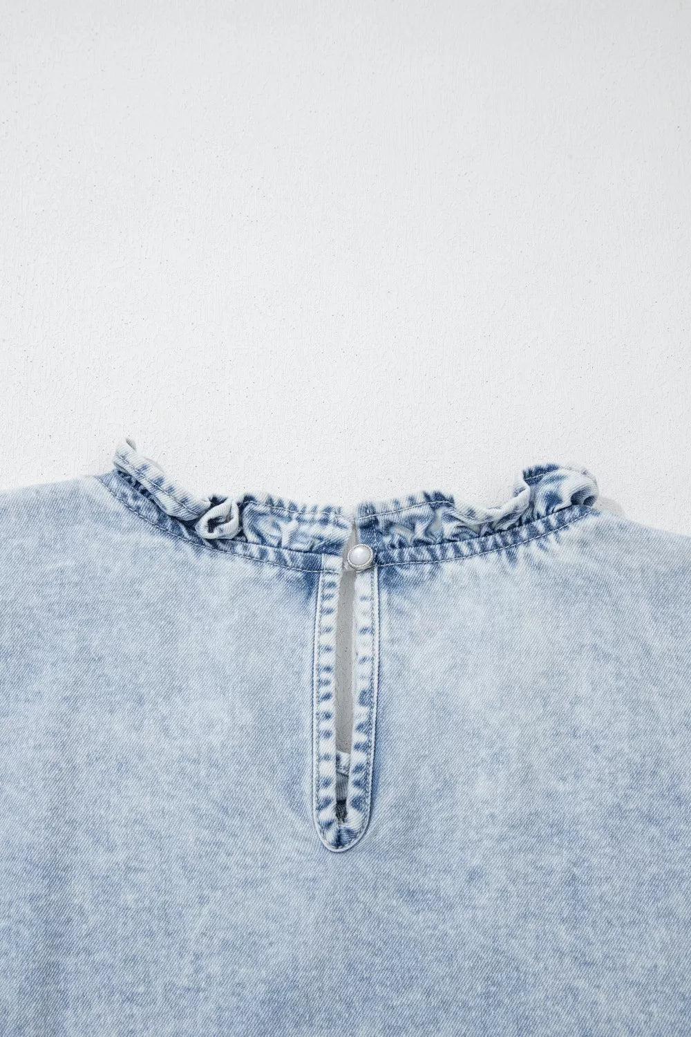 Pintuck pleated denim top with ruffle cap sleeves
