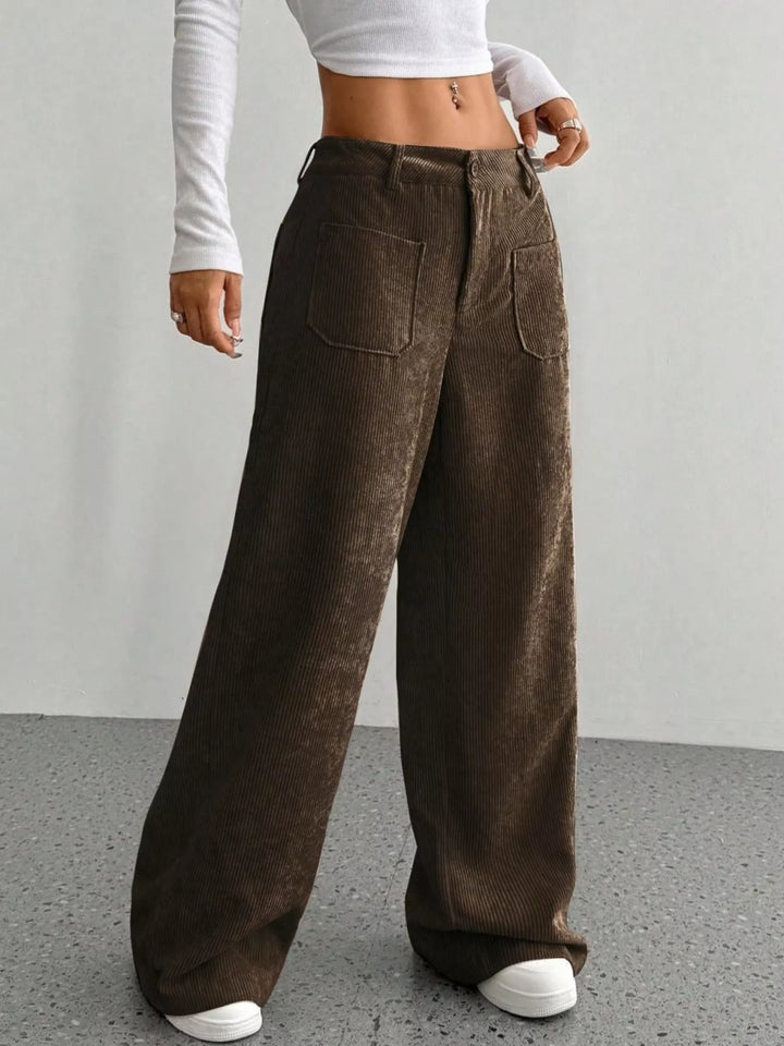 Corduroy wide-leg pants with front patch pockets