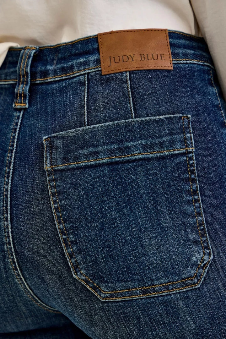 High-rise wide-leg crop utility jeans with patch pockets