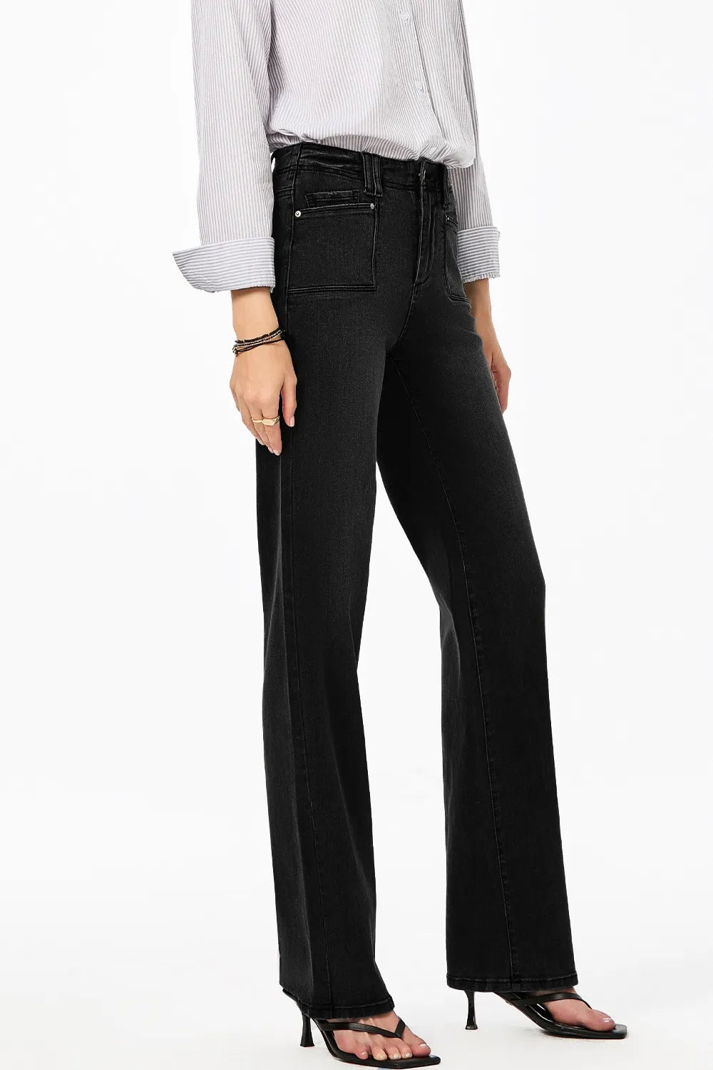 Vintage wash high-rise wide-leg jeans with patch pockets