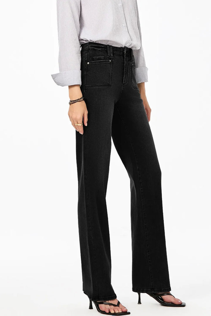 Vintage wash high-rise wide-leg jeans with patch pockets