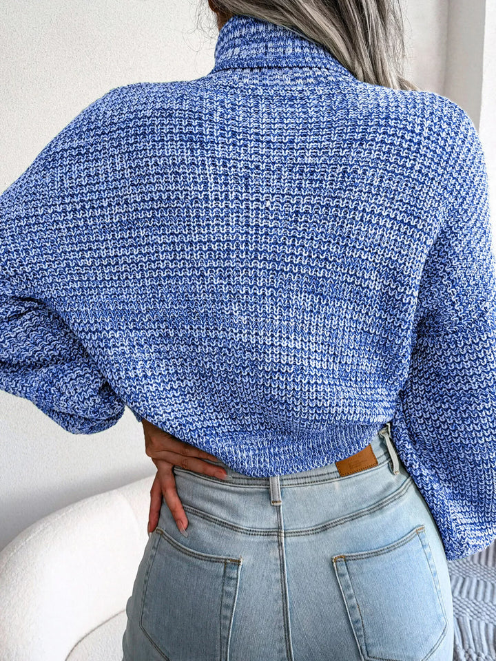 Waffle knit turtleneck sweater with dropped shoulders