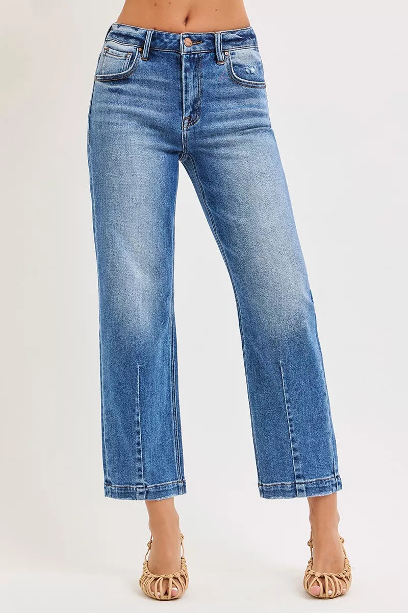 High-rise wide-leg cropped jeans with center seam