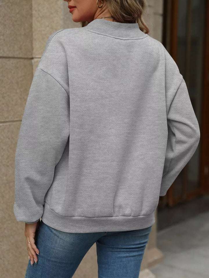 V-neck drop-shoulder pullover sweatshirt with ribbed trim
