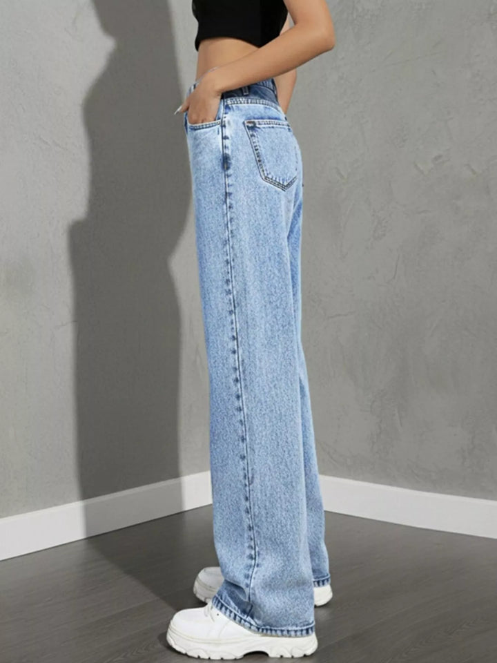 Asymmetric crossover high-rise wide leg jeans
