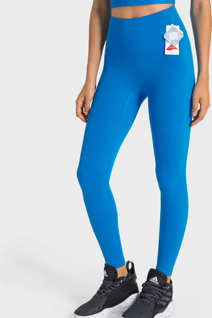 High-rise wide waistband ankle-length yoga leggings