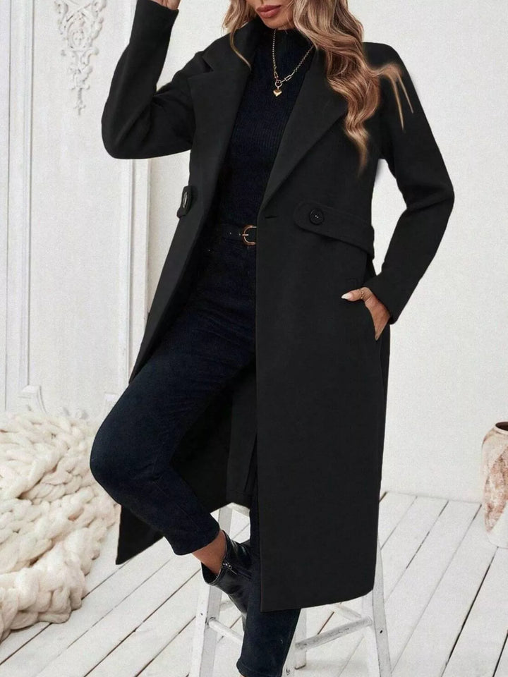 Black Notch lapel open-front longline coat with side pockets