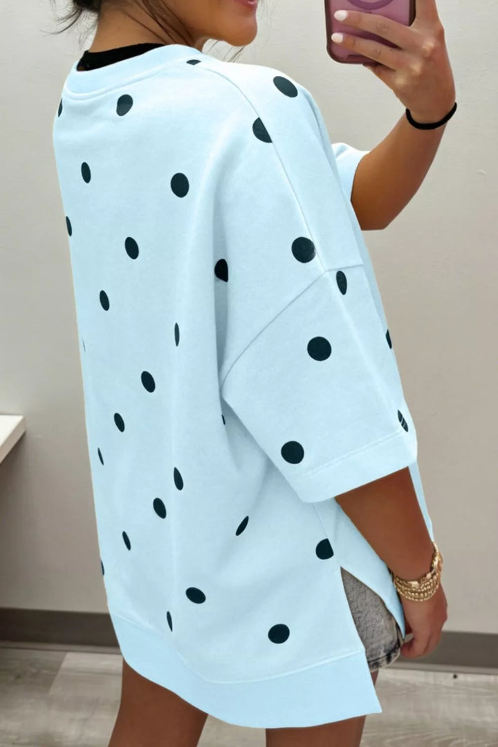 Polka dot oversized drop-shoulder crew neck tee