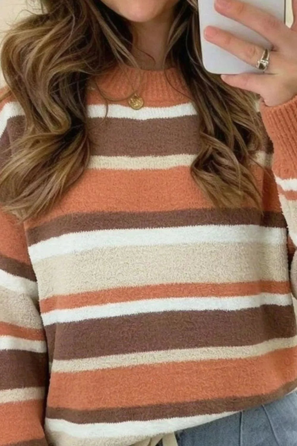 Striped drop shoulder mock neck pullover sweater