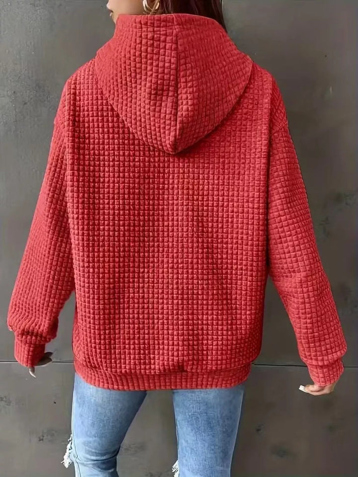 Textured waffle knit drawstring hoodie with kangaroo pocket