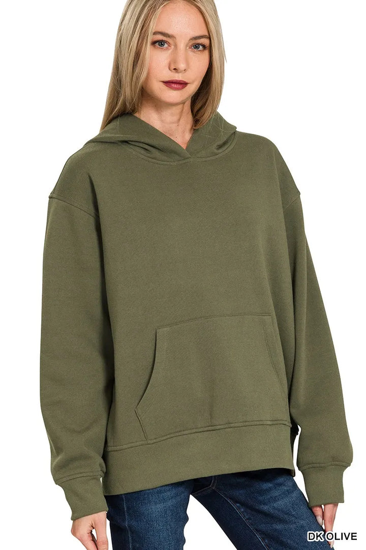 DK OLIVE Oversized fleece pullover hoodie with kangaroo pocket
