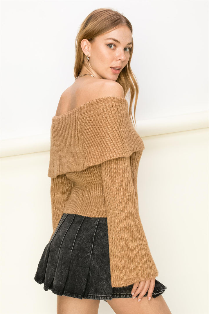 Tease Me Ribbed Off-Shoulder Sweater - Azoroh