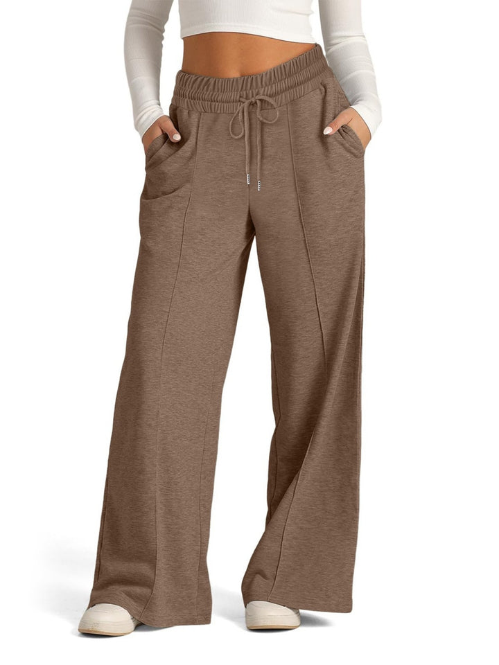Mocha High-rise wide-leg drawstring lounge pants with pockets