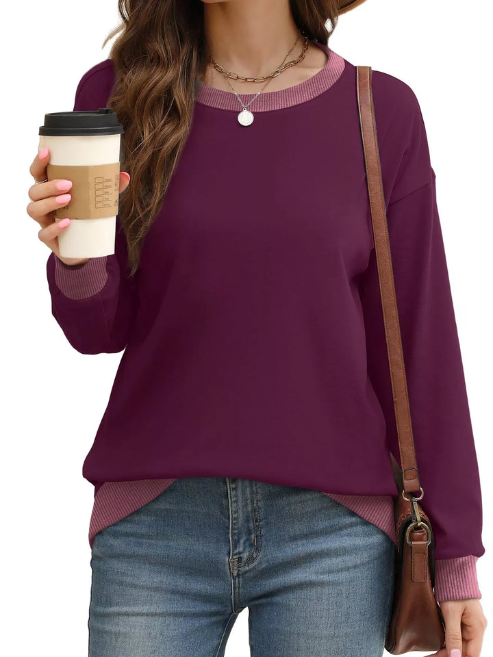 Drop-shoulder crew neck sweatshirt with contrast ribbed trim
