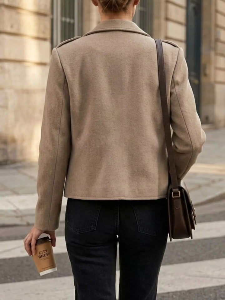 Notch lapel cropped jacket with epaulettes and flap pockets