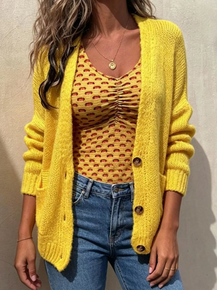 Oversized chunky knit button-up cardigan with ribbed cuffs