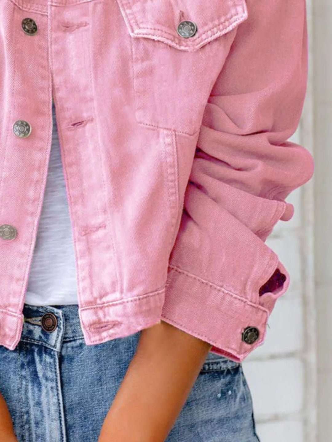 Cropped button-up denim jacket with chest pockets